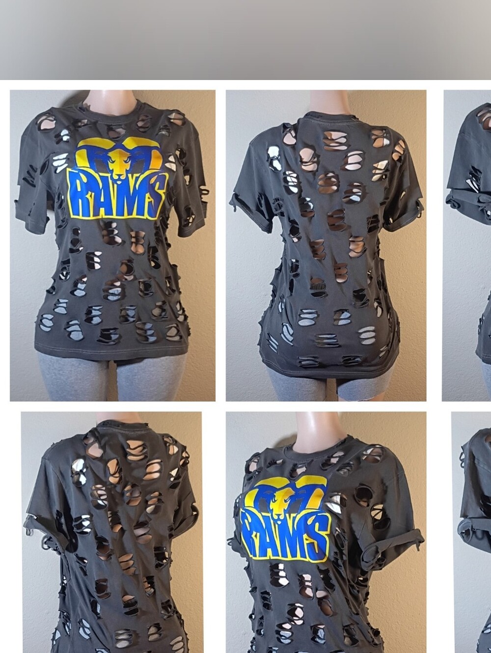 Los Angeles Rams Custom Distressed Cutout Grey Women's Tee